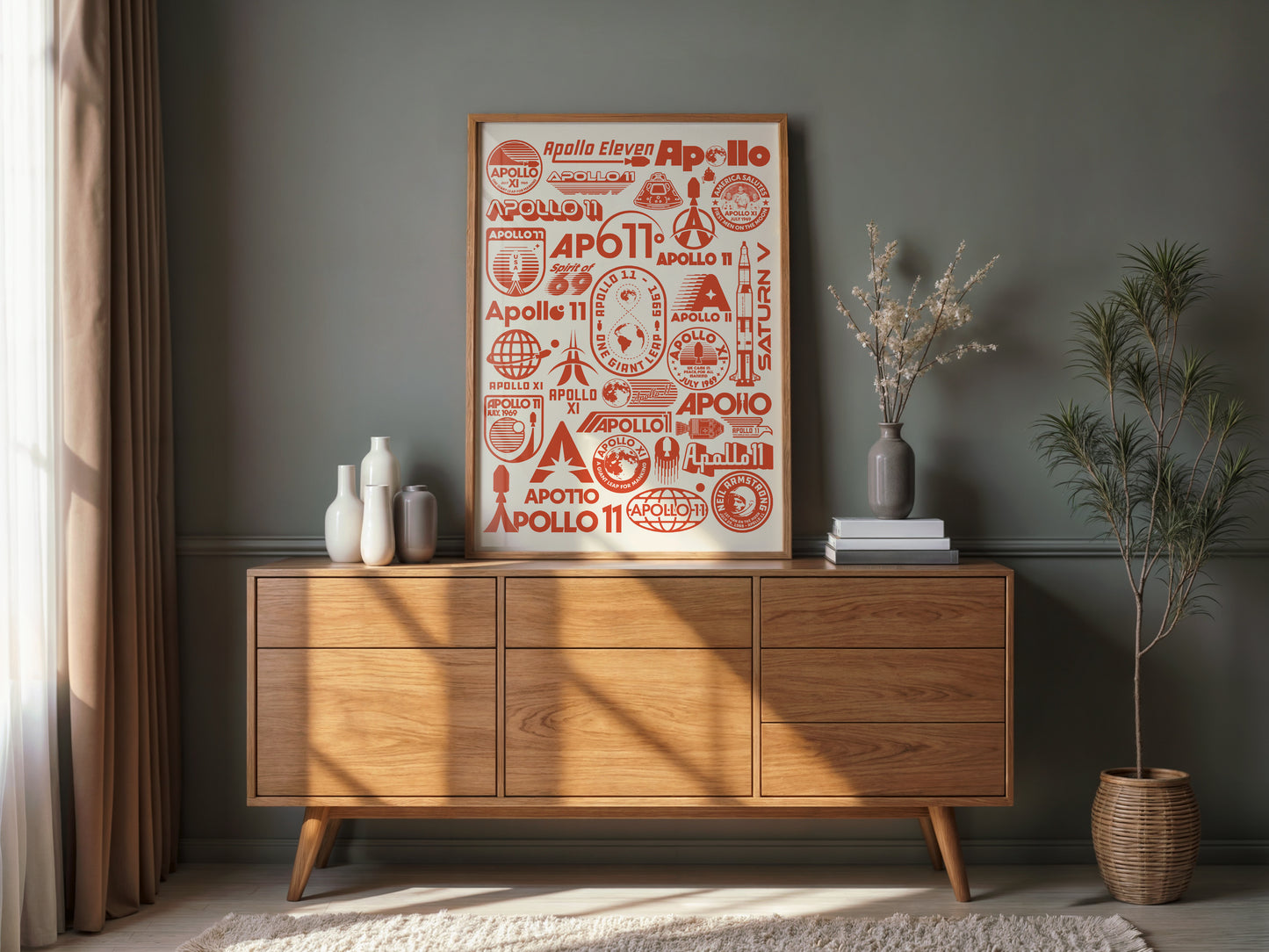 Apollo 11 Logo Poster | Retro NASA Moon Landing Tribute Collage (Red)