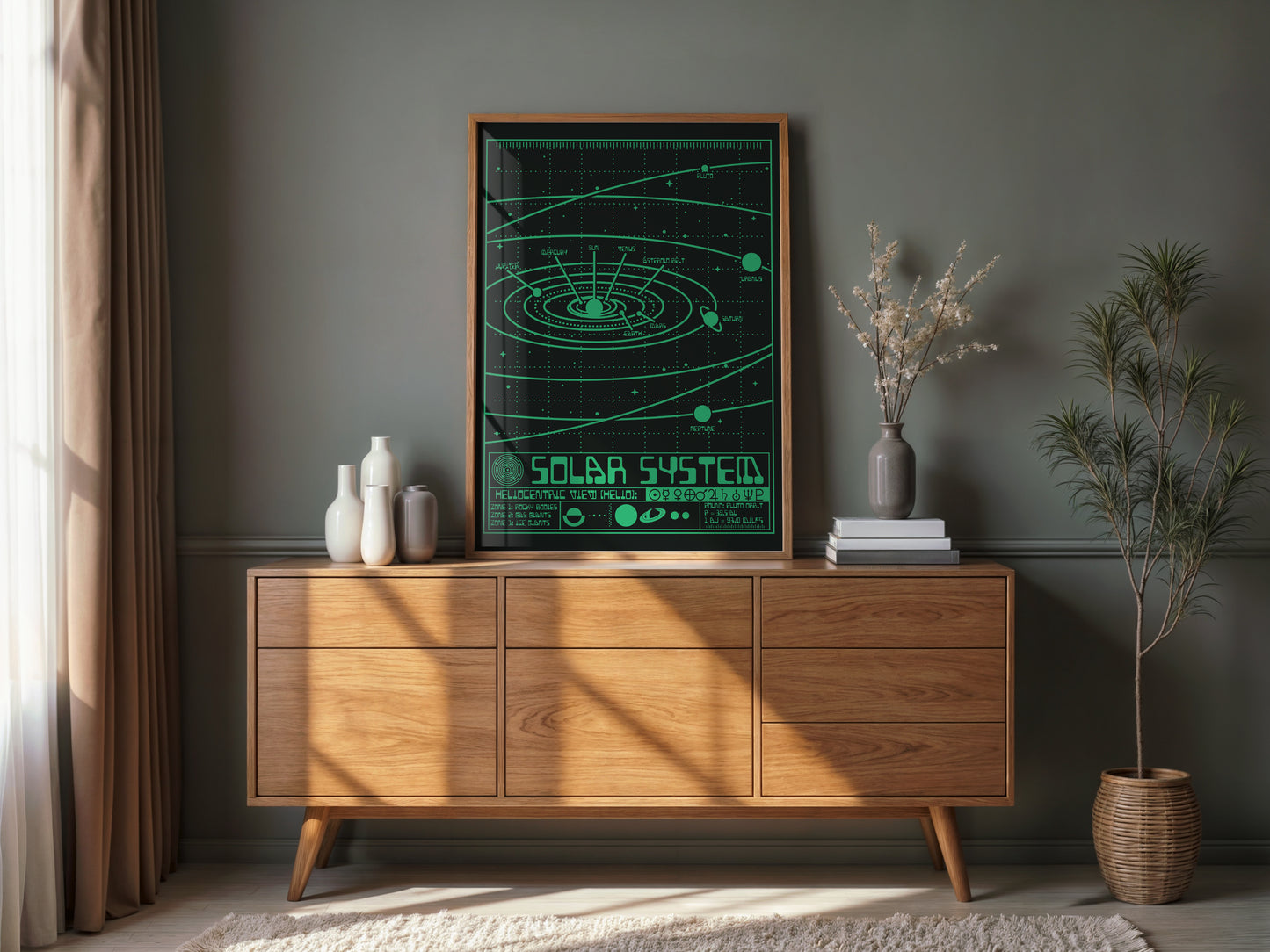 Retro Solar System CRT Space Display Poster (Green)
