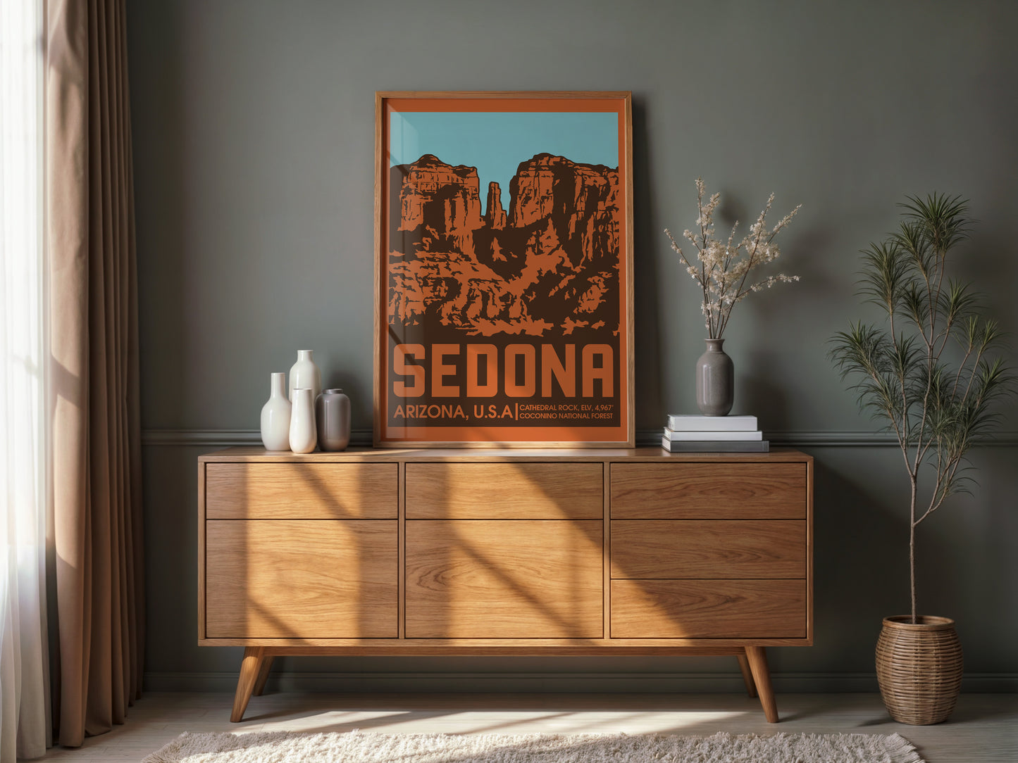 Sedona Arizona Poster Cathedral Rock | Mid Century Modern Travel Print