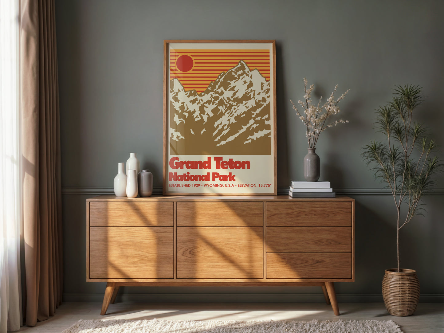 Grand Teton National Park Poster | Mid Century Modern Travel Print