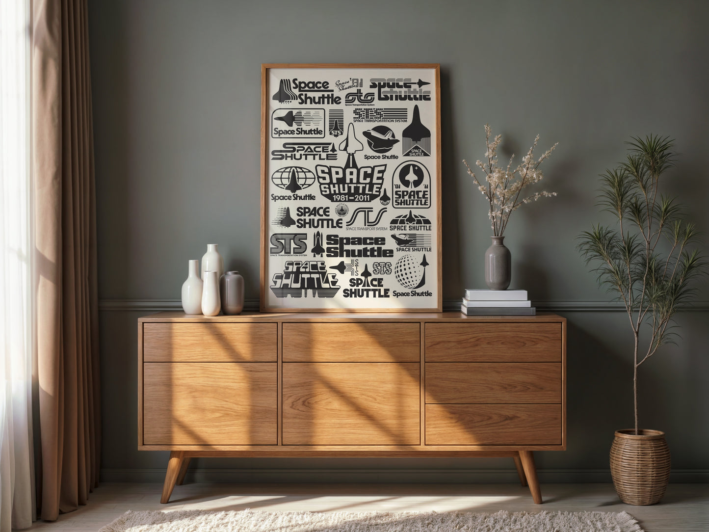 Retro NASA Space Shuttle Logo Poster | 1980s Inspired Shuttle Mission Patch Style Space Wall Art (Black Version)