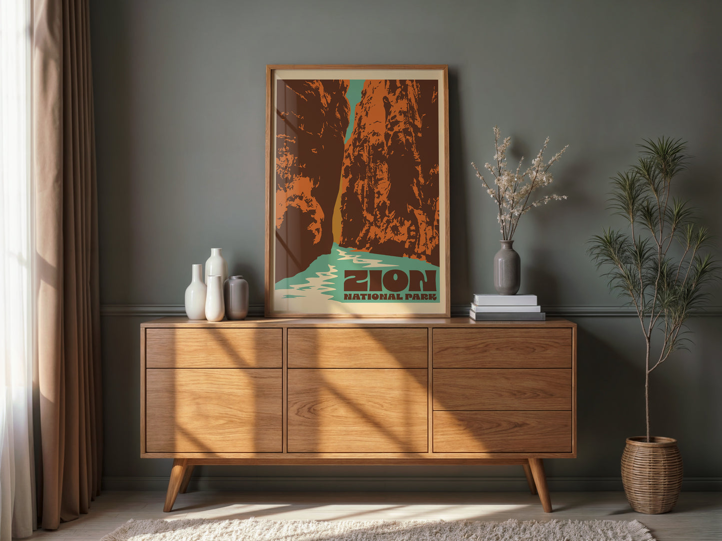 Zion Narrows Poster | Zion National Park Mid Century Travel Poster